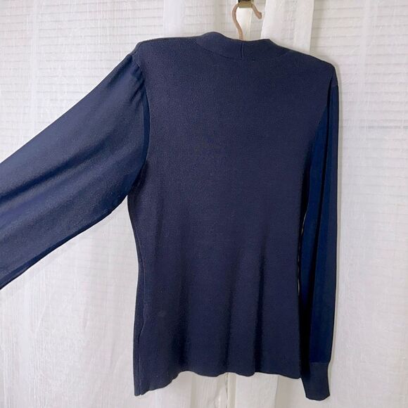 Ted Baker 4 L BRYANNA Navy V-Neck Fine Knit Chiffon Sheer Sleeve Sweater - Picture 7 of 14